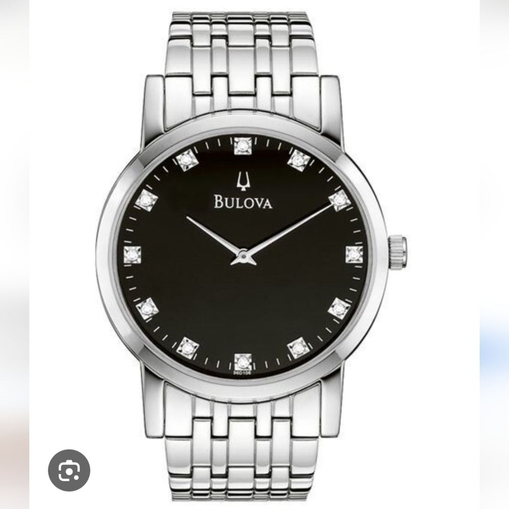 Bulova Men's Silver and Black Watch